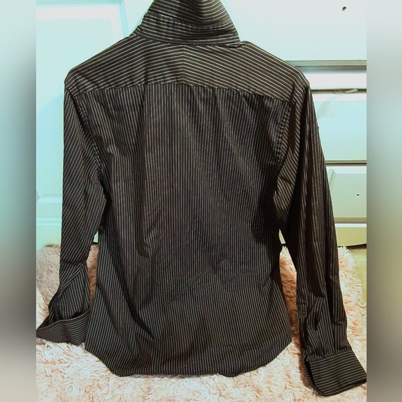 Express Modern Fit Brown Strip Button Up Shirt Mens M Long Sleeve Collared - Picture 2 of 8